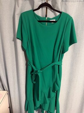 Calvin Klein Green Belted Ruffle Midi Dress - 20w